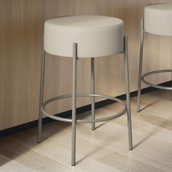 Amisco Clovis 26.75 in. Backless Counter Stool Greige Faux Leather / Grey Metal