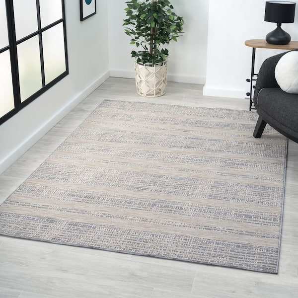 5' X 7' Ivory Or Blue Geometric Mosaic Indoor Outdoor Area Rug 5' X 7' Ivory Or Blue Geometric Mosaic Indoor Outdoor Area Rug