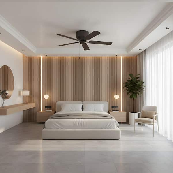 Linden 52 in. Indoor/Outdoor Bronze Transitional Hugger Flush Mount Ceiling Fan with Reversible Blades and Pull Chain