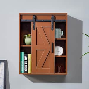 Espresso Multifunctional Wood Wall-Mounted Cabinet with Sliding Door 5-Tier Bathroom Storage Cabinet Accent Cabinet