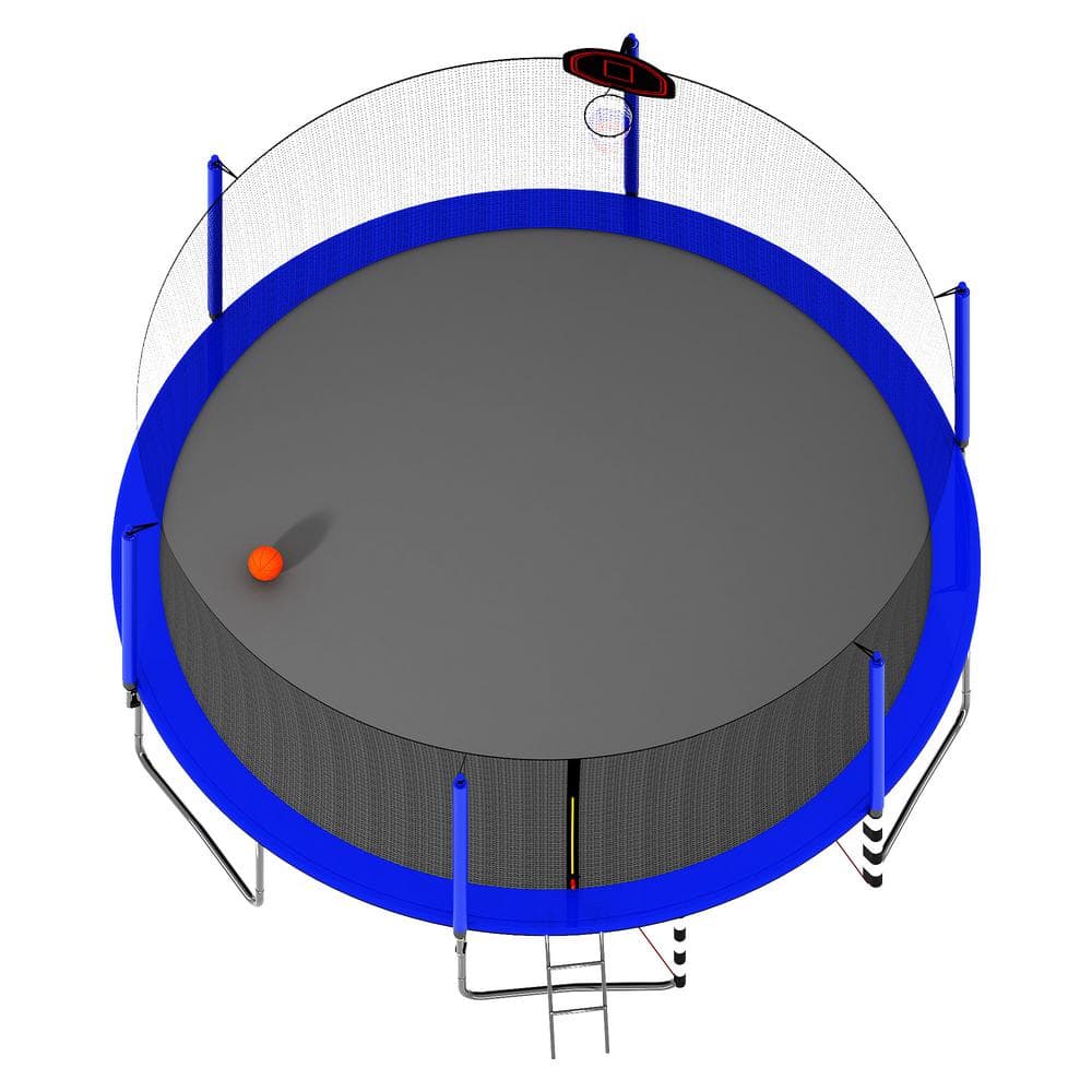 16FT Blue Round Trampoline with Safety Enclosure and Basketball Hoop