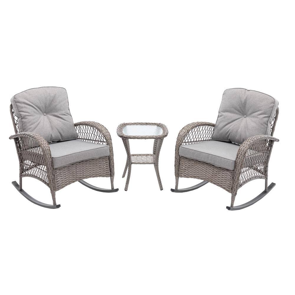 Grey 3-Piece Wicker Outdoor Patio Conversation Set with Cushions price history on PriceWatchPro