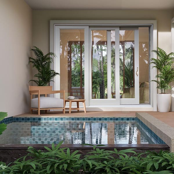 108 in. x 80 in. White Right Hand Fiberglass Full Lite LoE Glass Stacking Sliding Patio Door