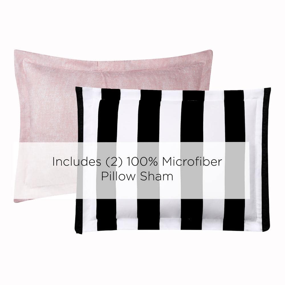 Black and White Striped Full Microfiber Reversible Bedding Set
