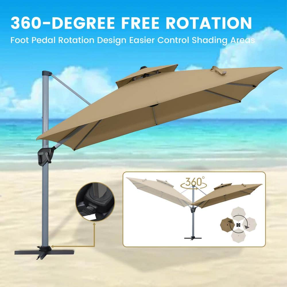 11ft Navy Blue Square Cantilever Patio Umbrella with White Aluminum Pole
