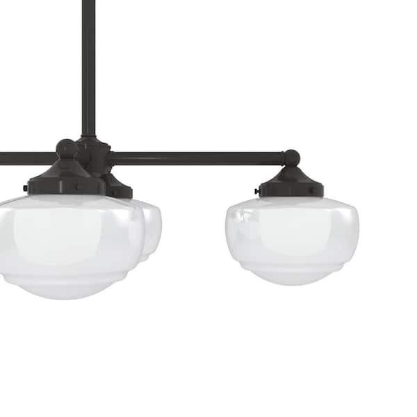 Hunter Saddle Creek 7-Light Noble Bronze Schoolhouse Chandelier with Cased White Glass Shades