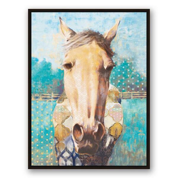 DESIGNS DIRECT 40 in. x 30 in. "Abstract Horse Walnut Floating Framed" Printed Framed Canvas Wall Art