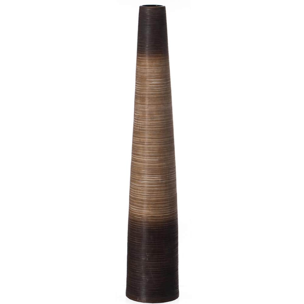 47 in. Tall Handcrafted Brown Ceramic Floor Vase - Waterproof Cylinder-Shap