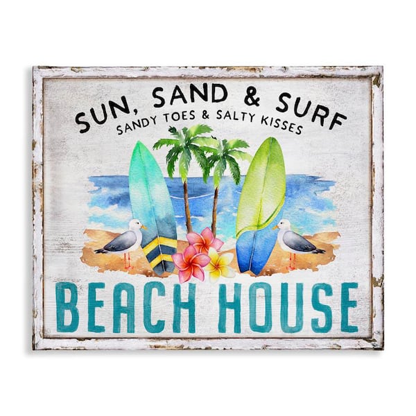 Vintage Sun Sand & Surf by Creatif Belle Unframed Coastal Graphic Art Print 36 in. x 48 in.