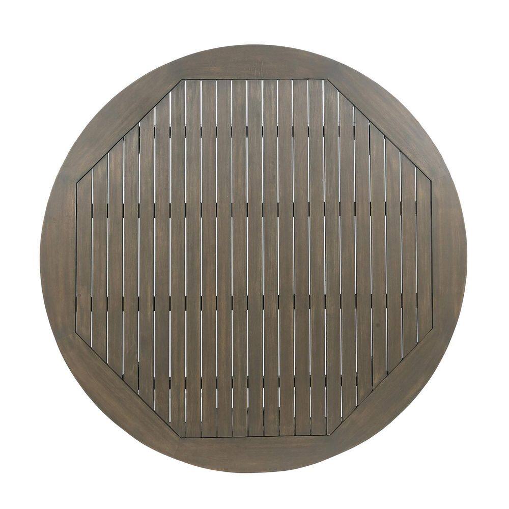 Gray Acacia Wood Round Outdoor Dining Table for 4