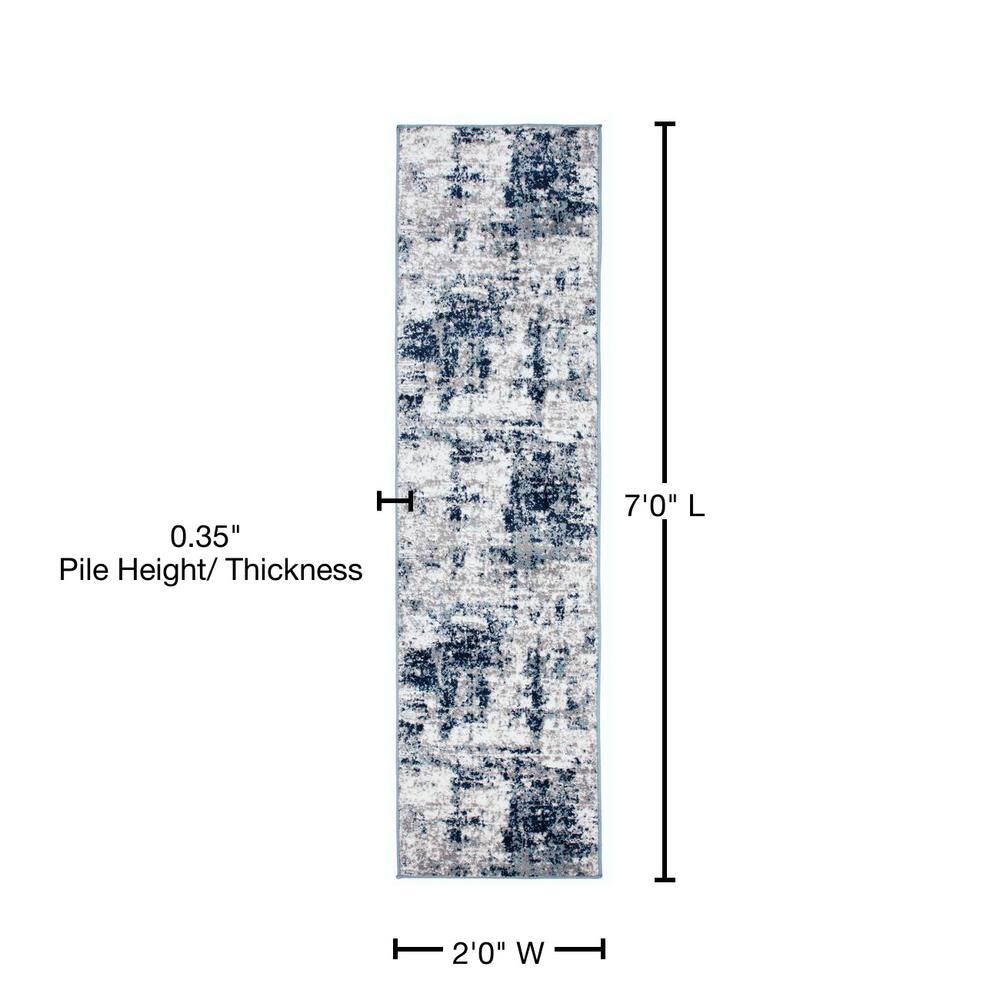 Blue Distressed Abstract Polypropylene Runner Rug