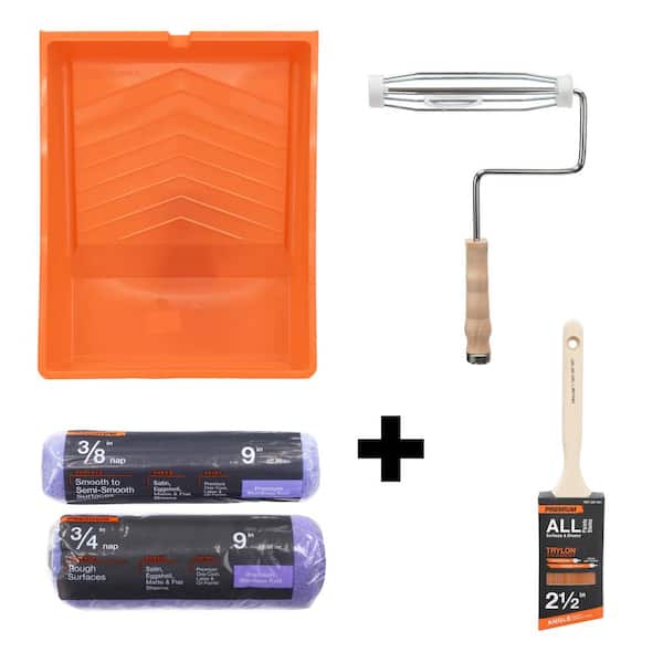 Linzer Deep Well Plastic Tray + 9in. Pro. Frame + 9in.x3/4in. and 9in.x3/8in. Poly Knit Rollers + PRO 2.5in.Trylon Sash Brush