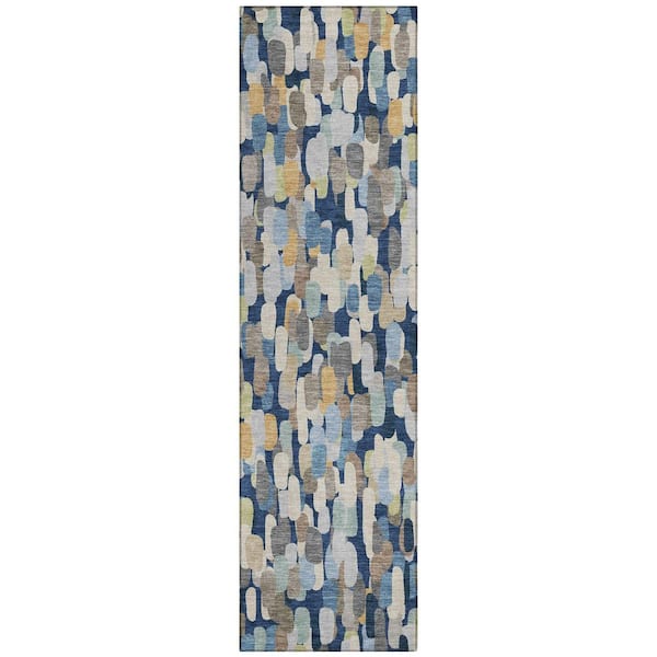 Chantille Machine Washable Indoor/Outdoor Abstract ACN2451 Navy 2 ft. x 7 ft. Runner Rug