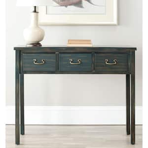Cindy 40 in. Steel Teal Standard Rectangle Wood Console Table with Drawers