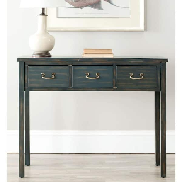 SAFAVIEH Cindy 40 in. 3-Drawer Green/Blue Wood Console Table