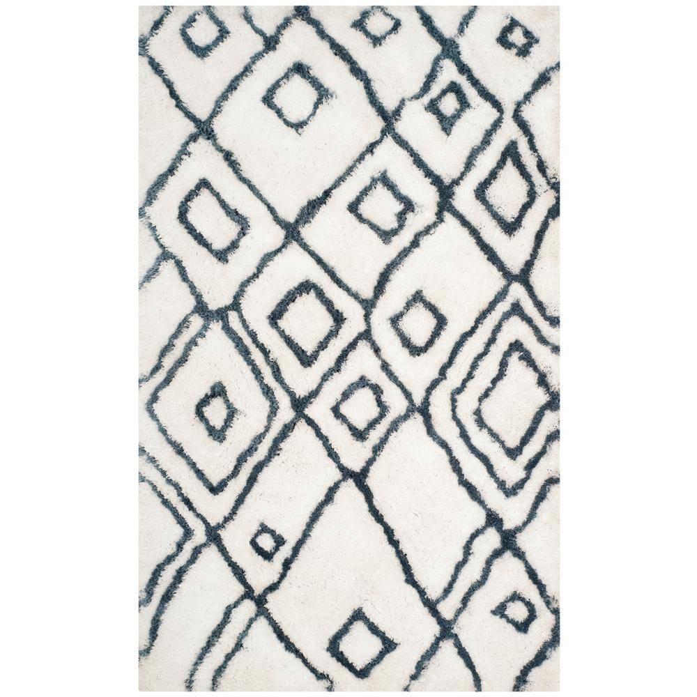 Blue Ivory 8' x 10' Safavieh Toronto Shag Collection SGT722K Handmade Moroccan 1.25-inch Thick Area Rug 