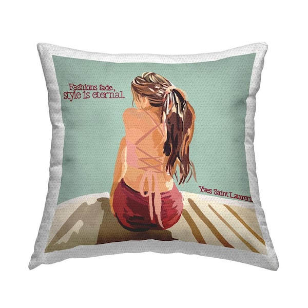 Stupell Industries Style is Eternal Glam Fashion Quote Woman Green Square Outdoor Throw Pillow