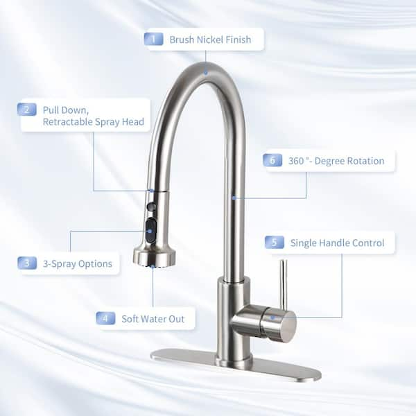 UPIKER Single-Handle Pull Down Sprayer Kitchen Faucet with