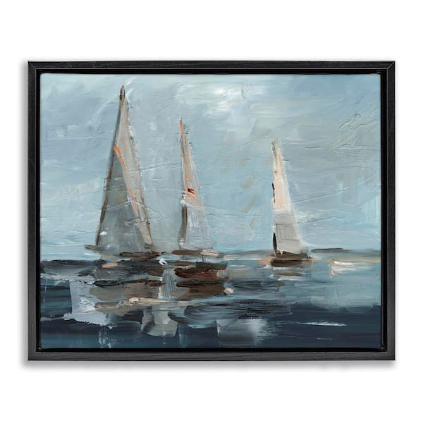 Stupell Industries Moody Sailboats Maritime by Ethan Harper Black Floater Frame Typography Graphic Art Print 17 in. x 21 in.