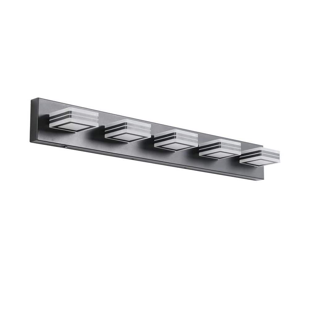 34 in. 5-light Modern Black Wall Bathroom Mirror LED Vanity Light Bar with 