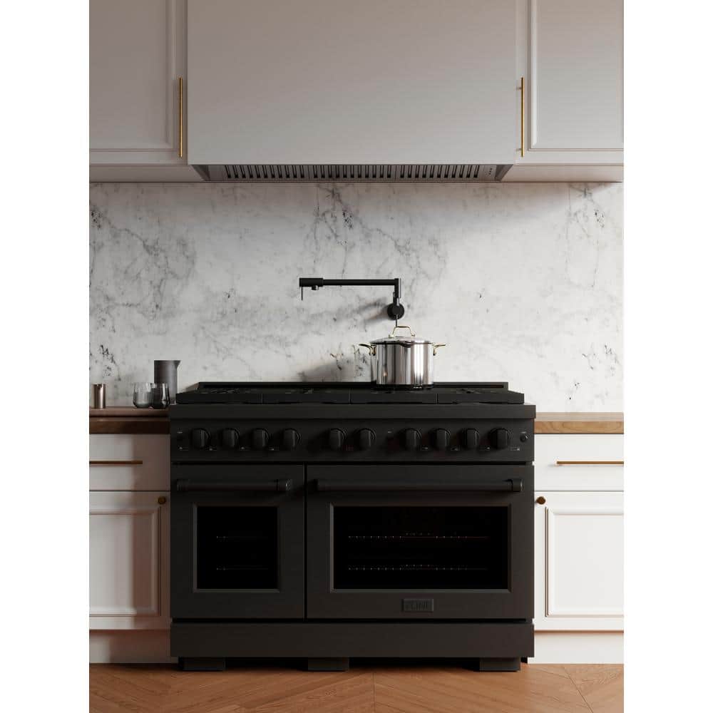 48" Black Stainless Steel Double Oven Gas Range with Griddle
