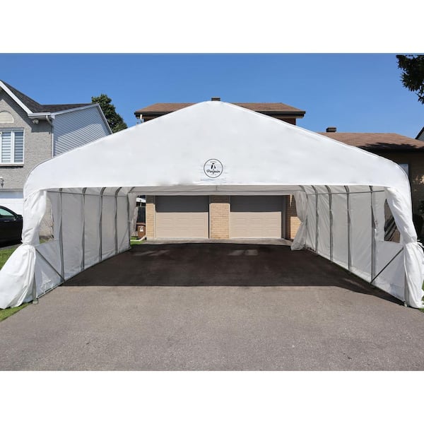 20 ft. x 20 ft. x 10.5 ft. White Steel Garage Without Floor