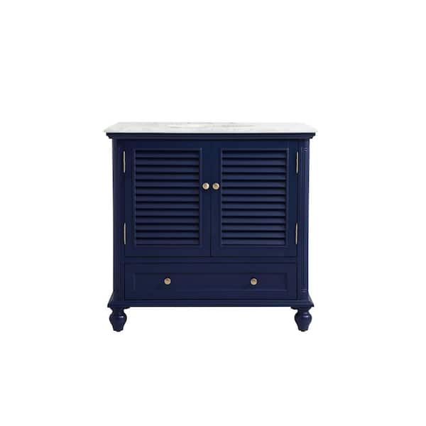 Unbranded Timeless Home 36 in. W Single Bath Vanity in Blue with Marble Vanity Top in Carrara with White Basin