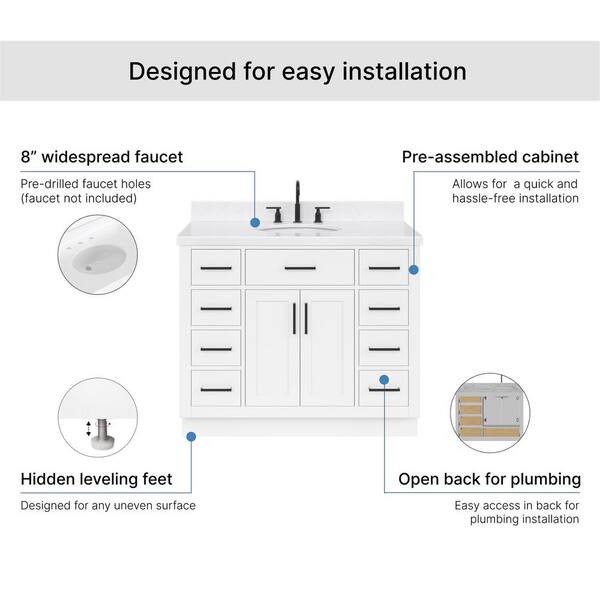 ARIEL Hepburn 42 in. W x 22 in. D x 36 in. H Single Sink