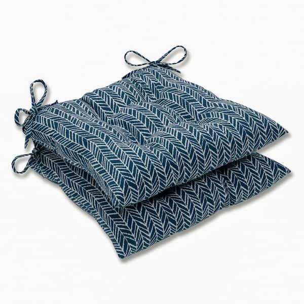 Pillow Perfect 19 in. x 18.5 in. Outdoor Dining Chair Cushion in Blue/Ivory (Set of 2)