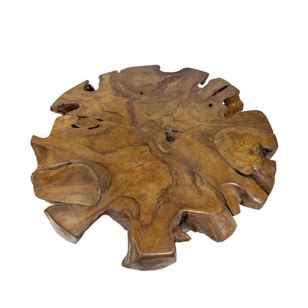 47.2" Round Teak Root Coffee Table in Natural Brown Finish