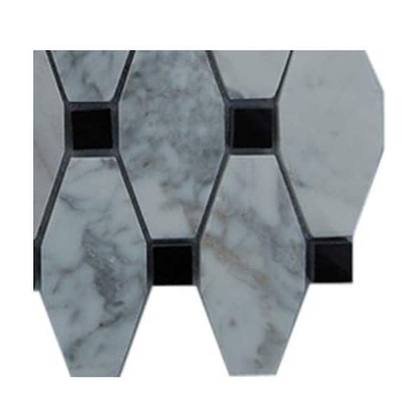 Ivy Hill Tile Artois Pattern White Carrera With Black Dot Marble Mosaic Floor and Wall Tile - 3 in. x 6 in. x 8 mm. Tile Sample