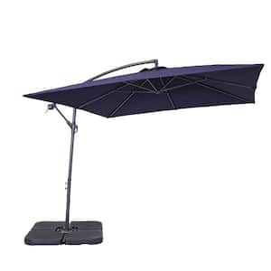 8.2 ft. Dark Blue Steel Tiltable Square Banana Umbrella Cantilever Umbrella With Base