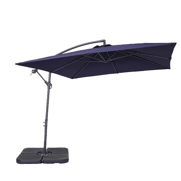 Unbranded 8.2 ft. Dark Blue Steel Tiltable Square Banana Umbrella Cantilever Umbrella With Base
