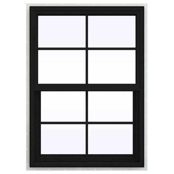 JELD-WEN 30 in. x 36 in. V-4500 Series Black FiniShield Vinyl Single Hung Window with Colonial Grids/Grilles