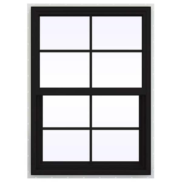 JELD-WEN 30 in. x 48 in. V-4500 Series Black FiniShield Vinyl Single Hung Window with Colonial Grids/Grilles