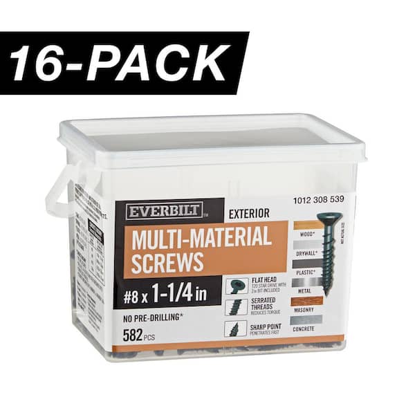 16-Pack #8 x 1-1/4 in. Black 6-Lobe Star Drive Exterior Flat Head Multi-Material Screw (48 lbs. / 9,312-Piece)