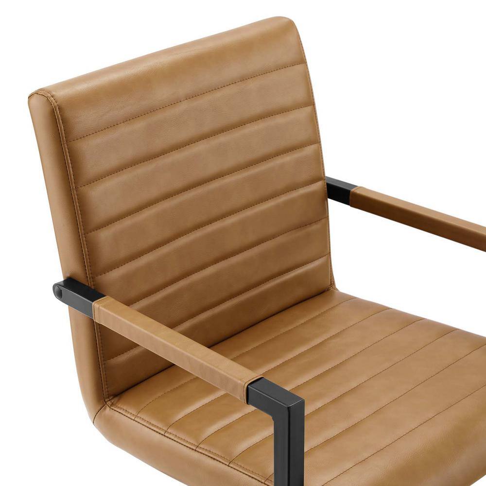 Tan Vegan Leather and Metal Arm Chair with Sled Base