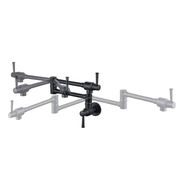 Wall Mount Pot Filler Kitchen Faucet with Stainless Steel Folding 2-Handle in Matte Black