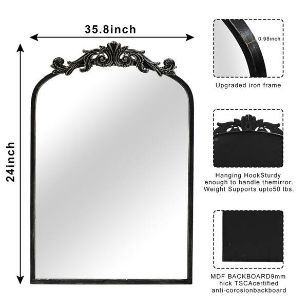 LuxHomez 24 in. W x 35.8 in. H Black Vintage Arched Metal Frame
