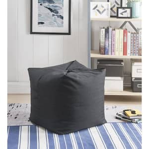 Magic Pouf Black Linen Bean Bag Chair Convertible Ottoman/Floor Pillow
