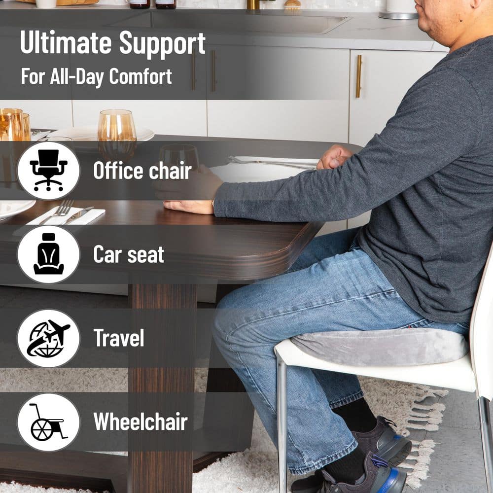 Gray Memory Foam Ergonomic Seat Cushion with Anti-Slip Base