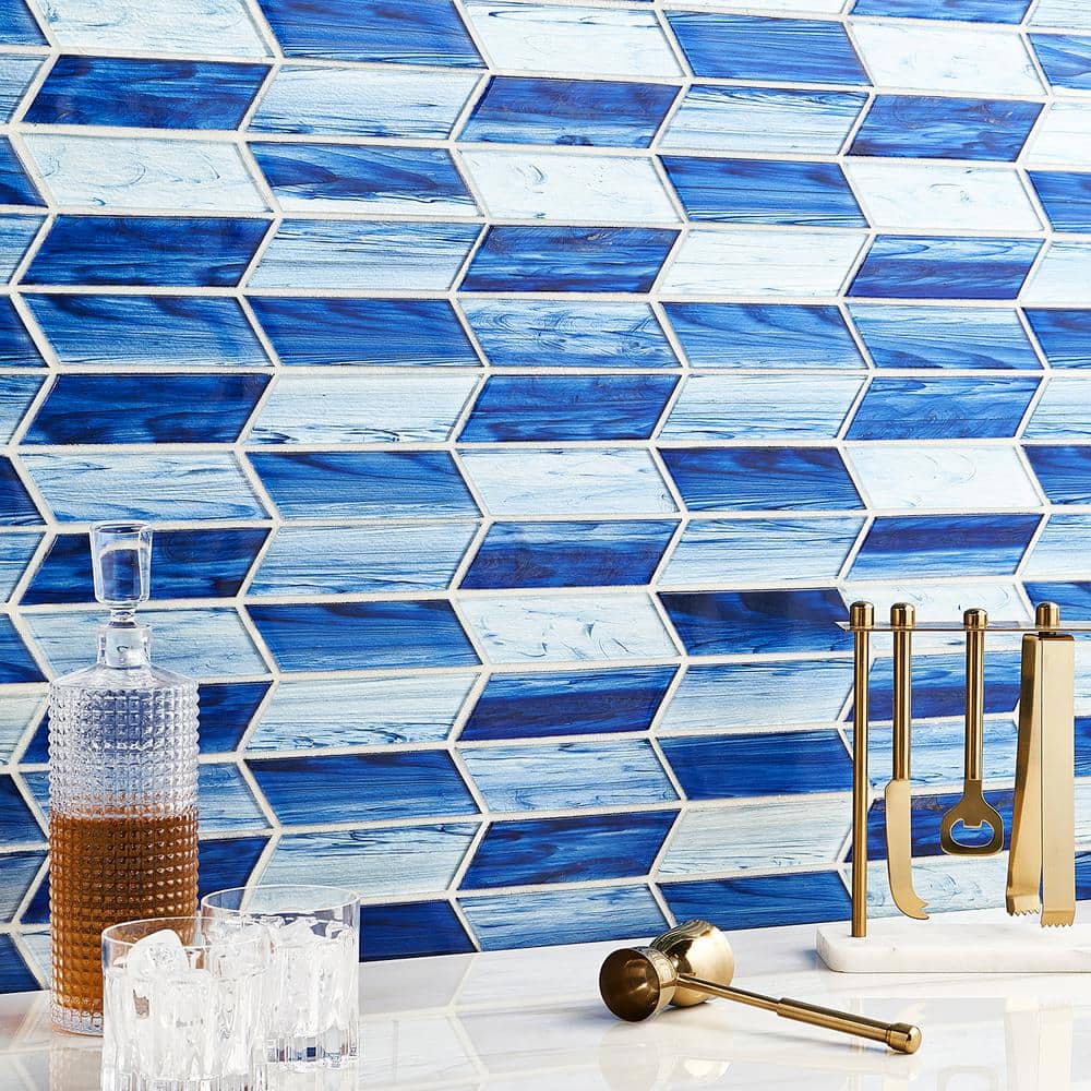 Rivulet Blue Chevron Glass Mosaic Wall Tile