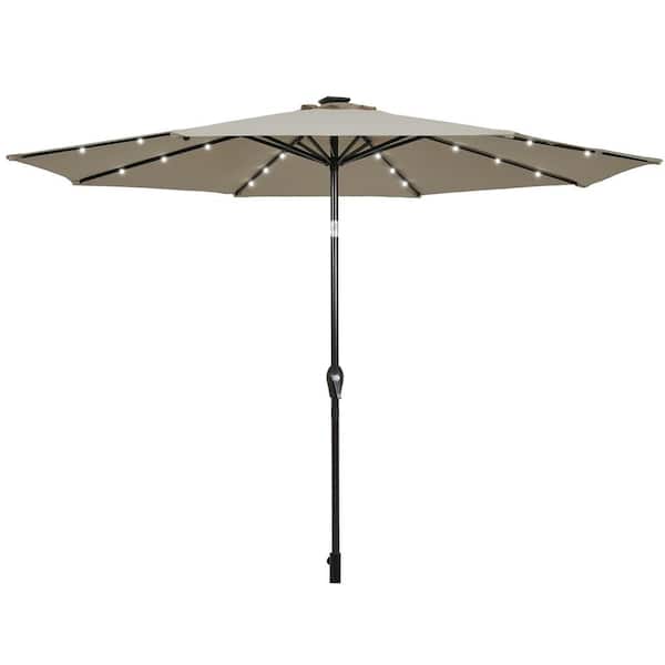 Gymax 10 ft. Table Market Yard Outdoor Patio Umbrella with Solar LED Lights in Tan