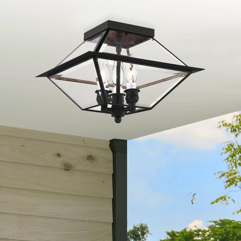 Charleston Romance Black Brass 3-Light LED Flush Mount with Clear Beveled Glass