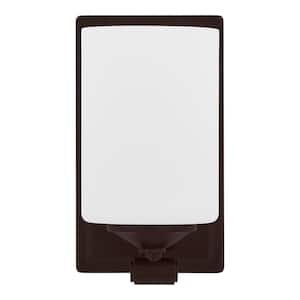 Darlington 4.5 in. 1-Light Matte Bronze Indoor Wall Sconce with Frosted Opal Glass Shade