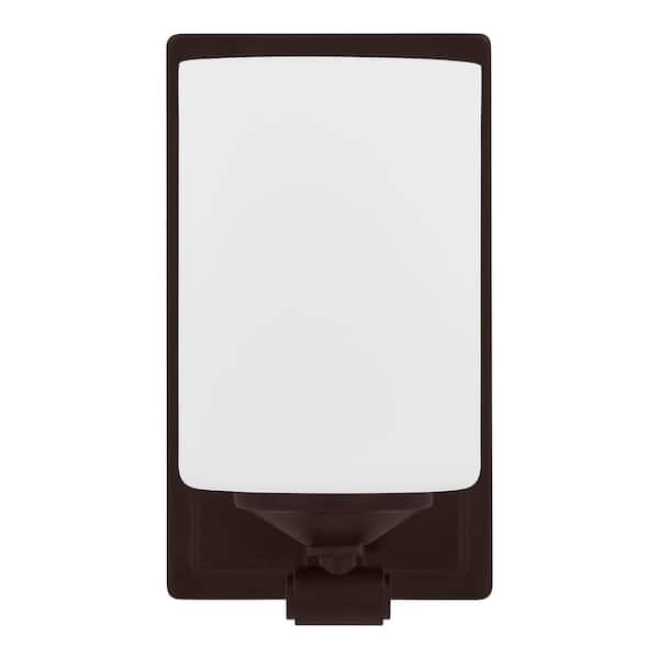 Hampton Bay Darlington 4.5 in. 1-Light Matte Bronze Indoor Wall Sconce with Frosted Opal Glass Shade
