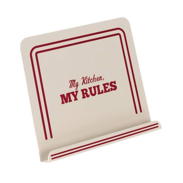 Cake Boss Countertop Accessories Metal Cookbook Stand with My Kitchen and My Rules Decal in Cream