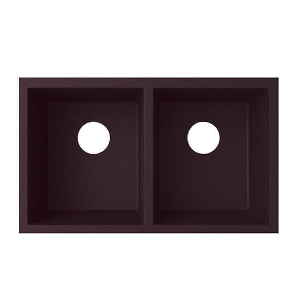 Undermount Granite 32 in. 0-Hole 50/50 Double Bowl Kitchen Sink in Espresso