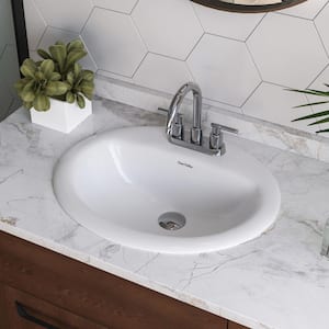 Oval 20.29 in. L Viterous China Drop-In Sink Bathroom Sink in White with Overflow