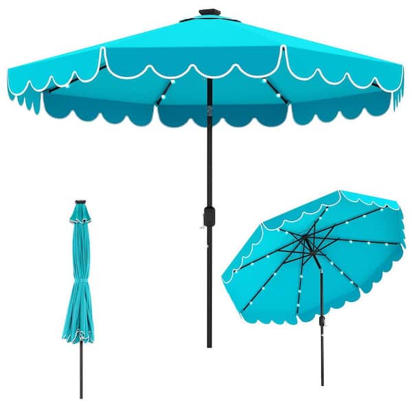 10 ft. Steel Market Solar Patio Umbrella with Crank Tilt Adjustment and 24 LED Lights in Turquoise
